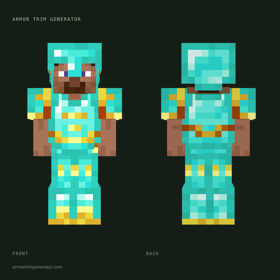Sunken Gold: snout armor trim in gold on diamond, full-body front and back preview